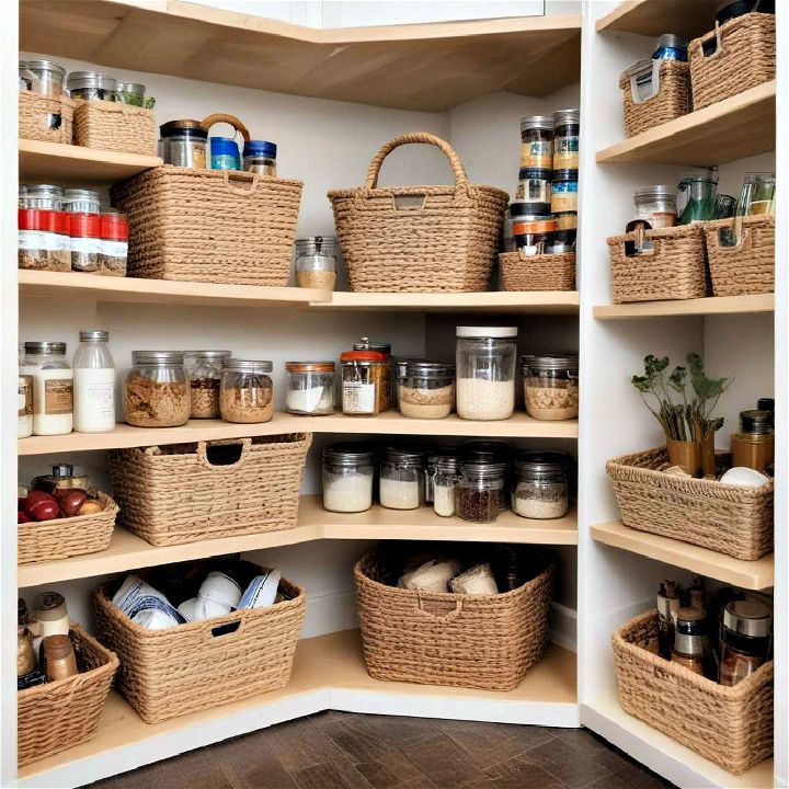 woven baskets for corner pantry