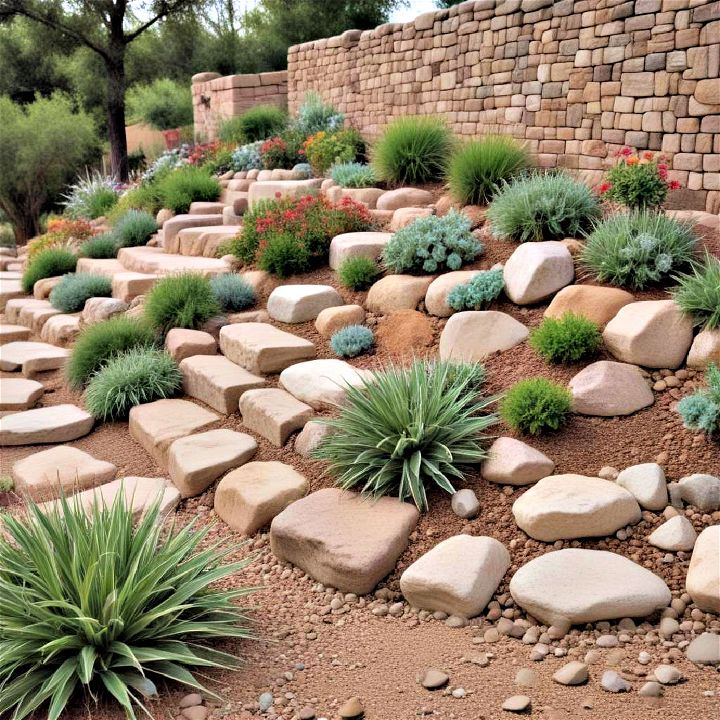 xeriscaped slope for water conservation