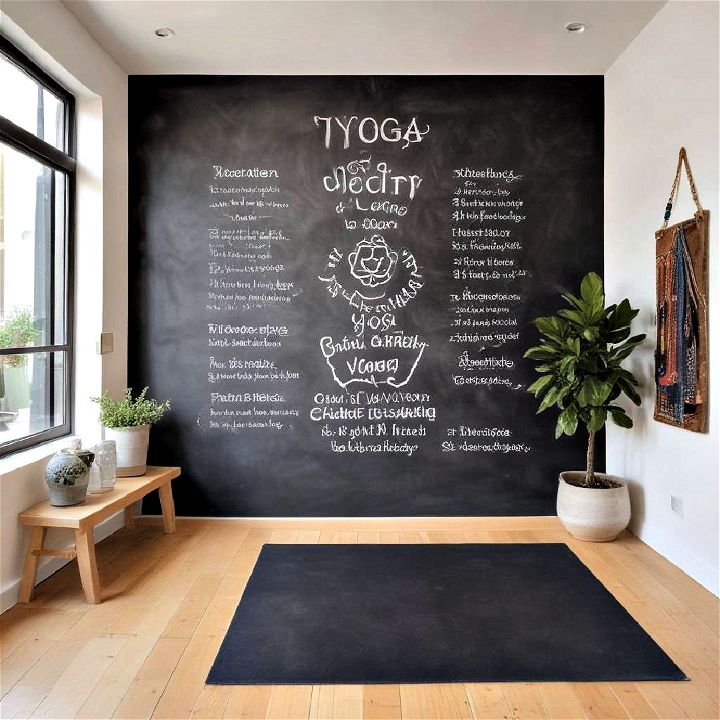 yoga studio with a calming chalkboard wall