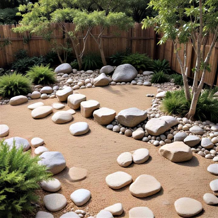 zen garden with sloped elements for meditation and relaxation