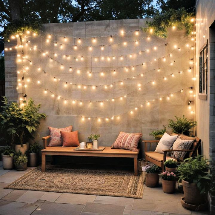 String lights for patio wall