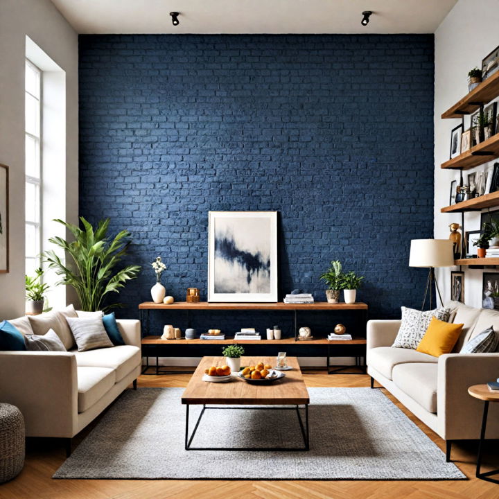 accent color brick wall living room