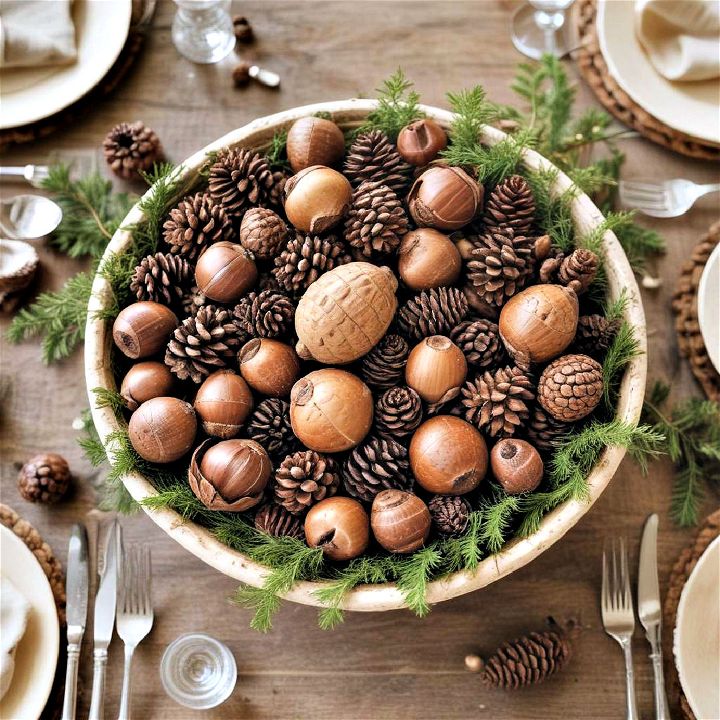 acorns and pinecones decorative bowl