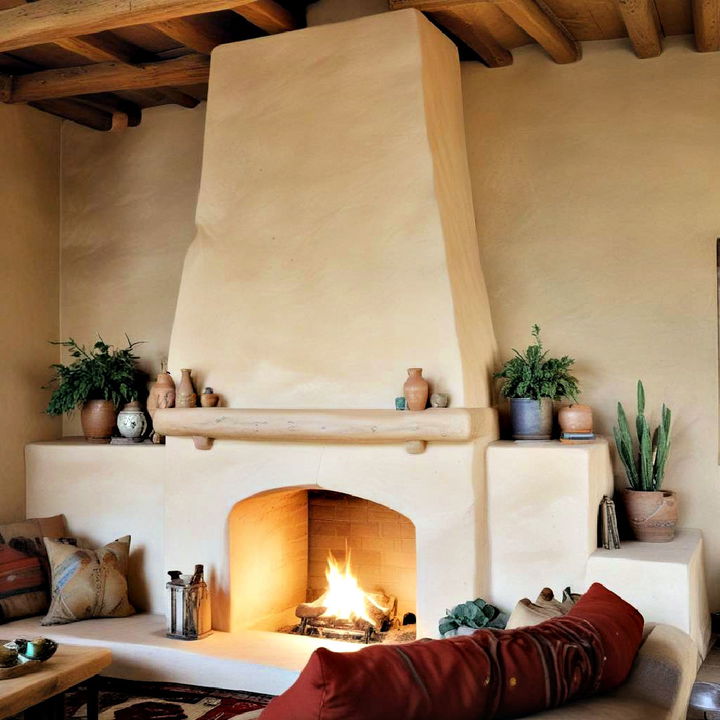 adobe fireplace using clay