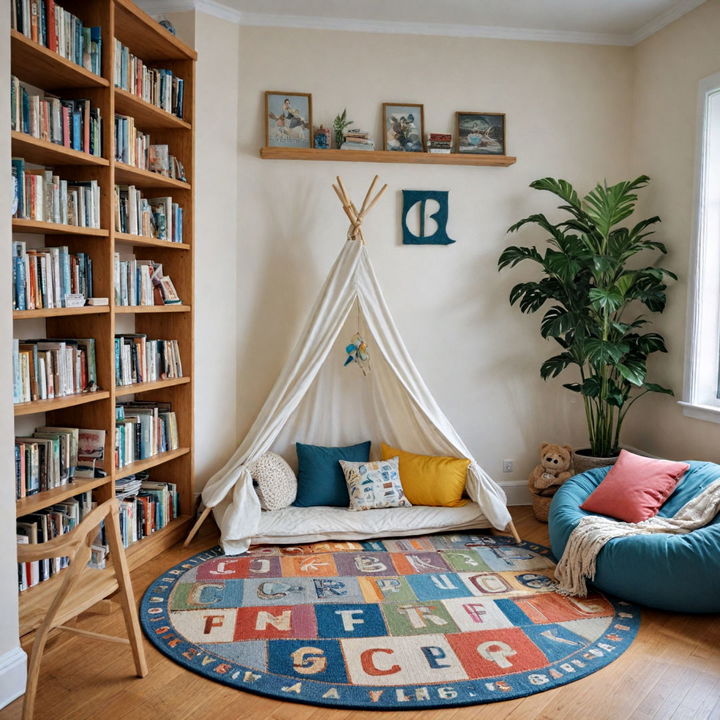 alphabet rug for kids reading nook