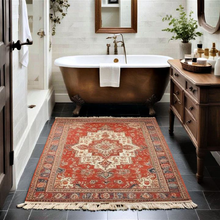 antique rug for vintage bathroom