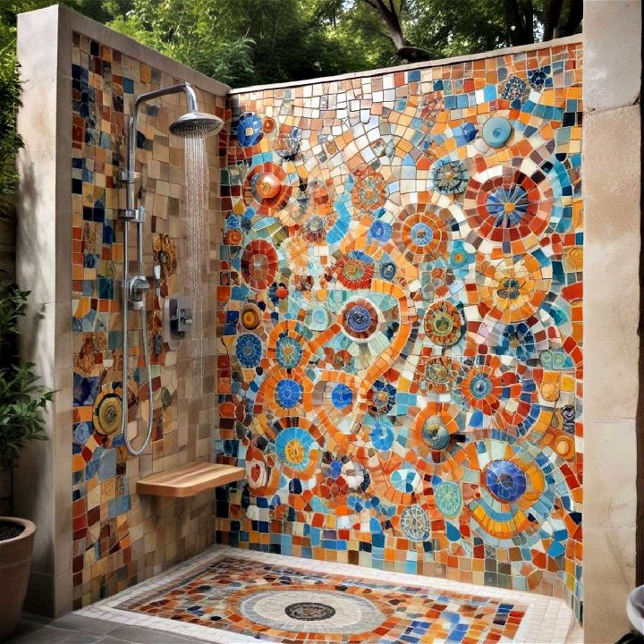 artistic mosaic tiles outdoor shower