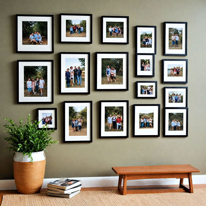 asymmetrical arrangement family picture wall