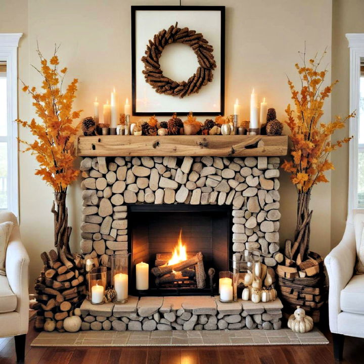 autumn themed fireplace