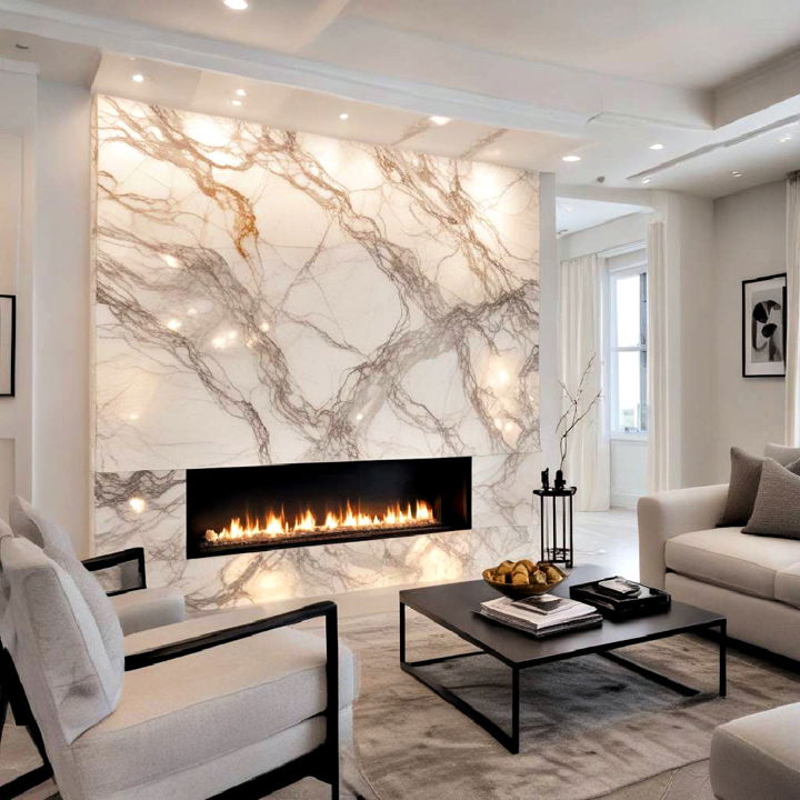 backlit marble fireplace