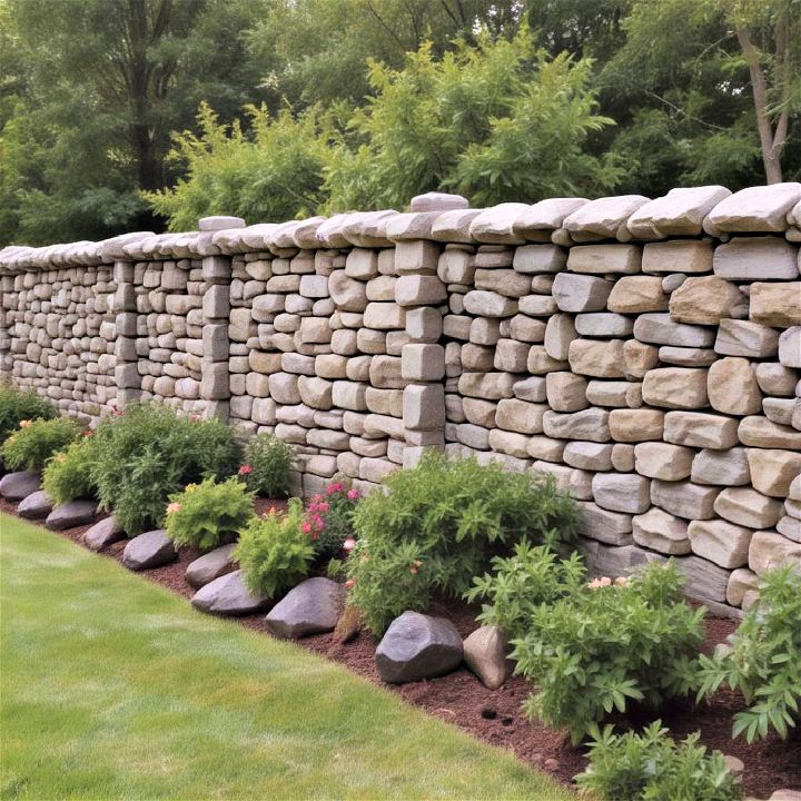 backyard sturdy stone fence
