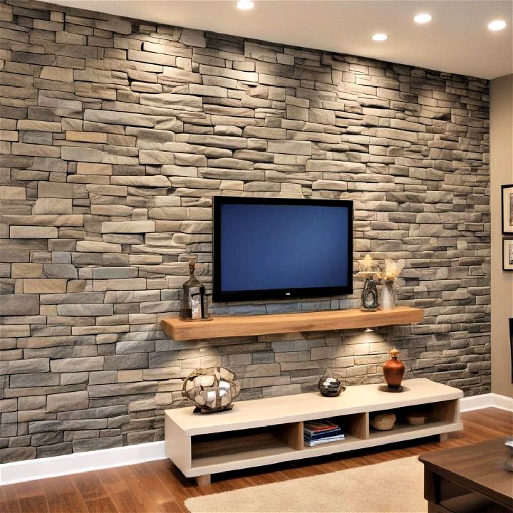 basement stone veneer accent wall