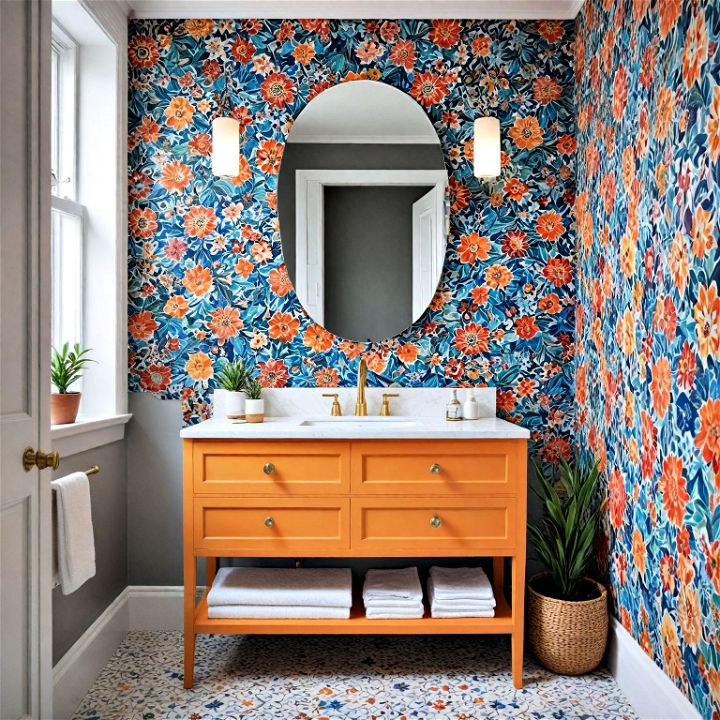 bathroom with bold colors and unique patterns