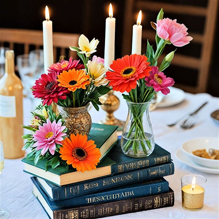beautiful books and blooms centerpiece
