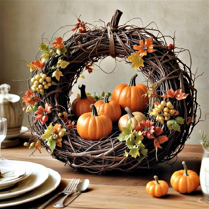 beautiful grapevine pumpkin wreath centerpiece