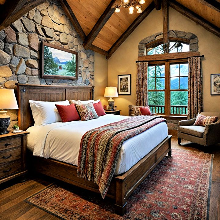 beautiful mountain lodge cabin bedroom