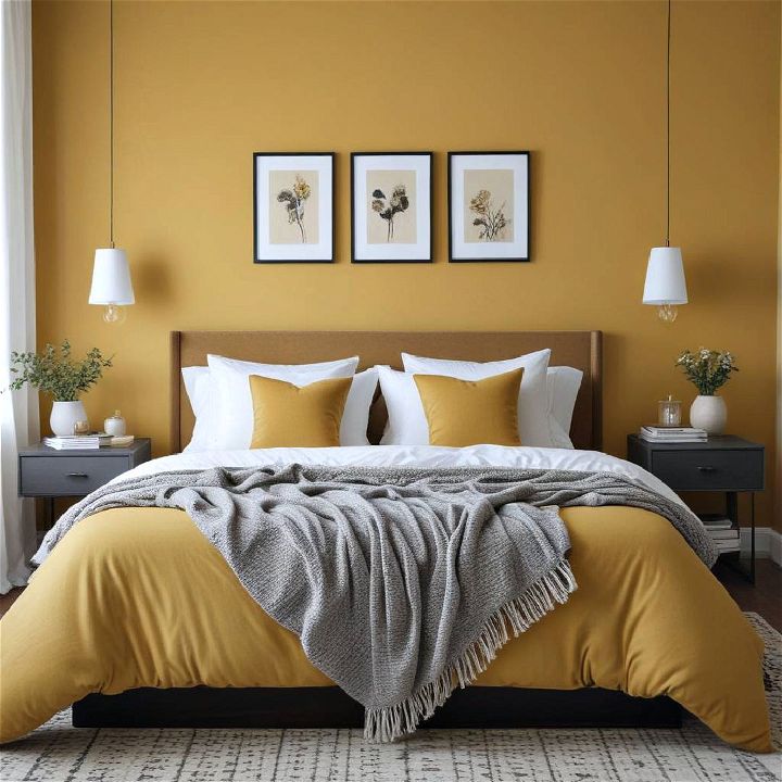 beautiful muted mustard bedroom