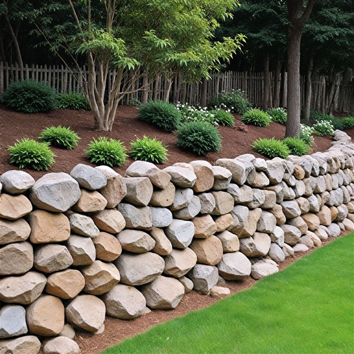 beautiful natural rock retaining wall