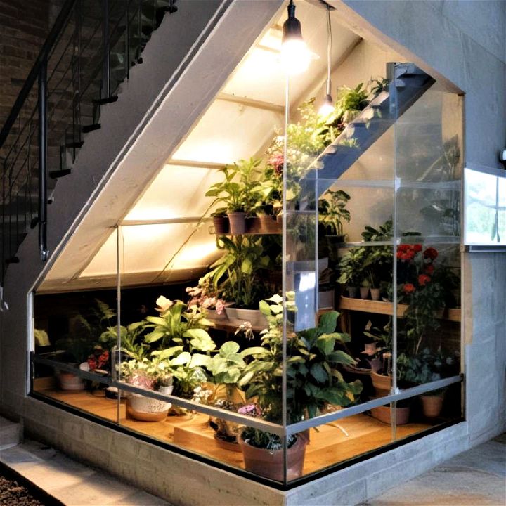 beautiful under the stairs greenhouse