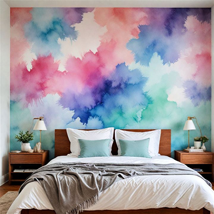 beautiful watercolor bedroom wall