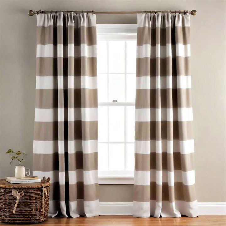 beige and white striped curtains