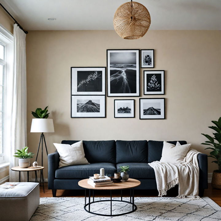 black accents neutral living room