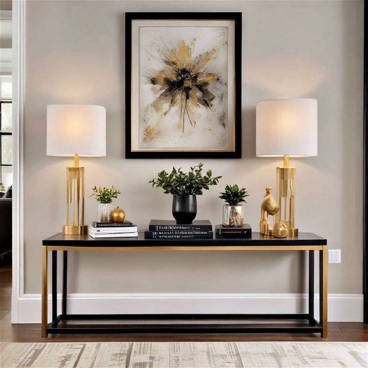 black console table with gold details