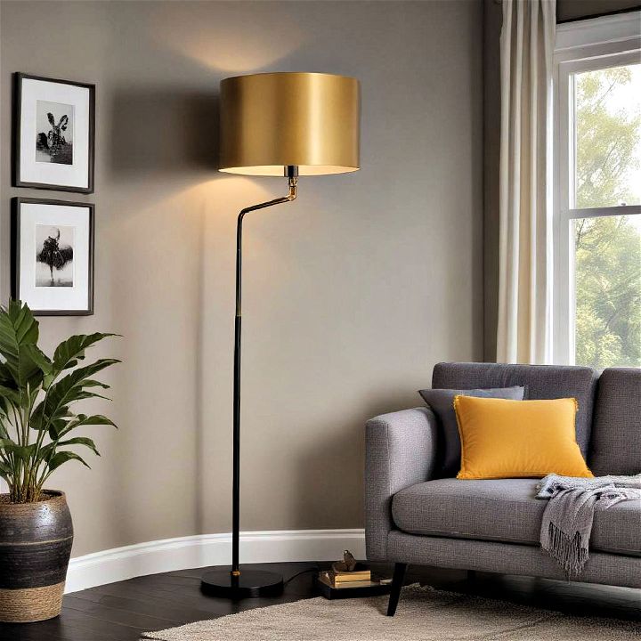 black floor lamp with gold shade