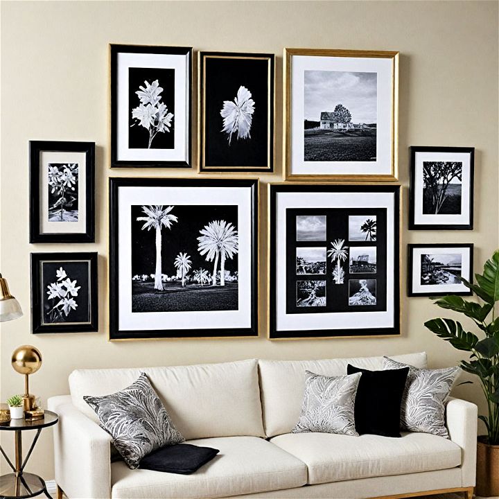 black picture frames with gold matting