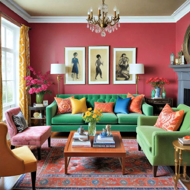 bold color scheme eclectic living room