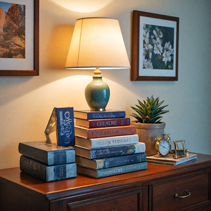 books and magazines for dresser decor