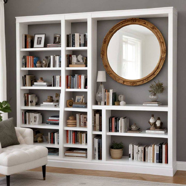 bookshelf decor with mirror