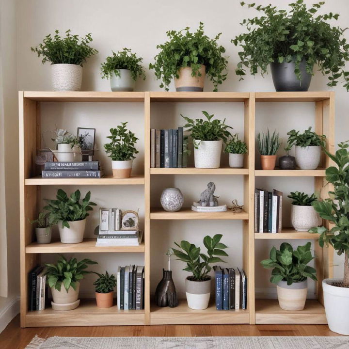 bookshelf greenery with potted plants