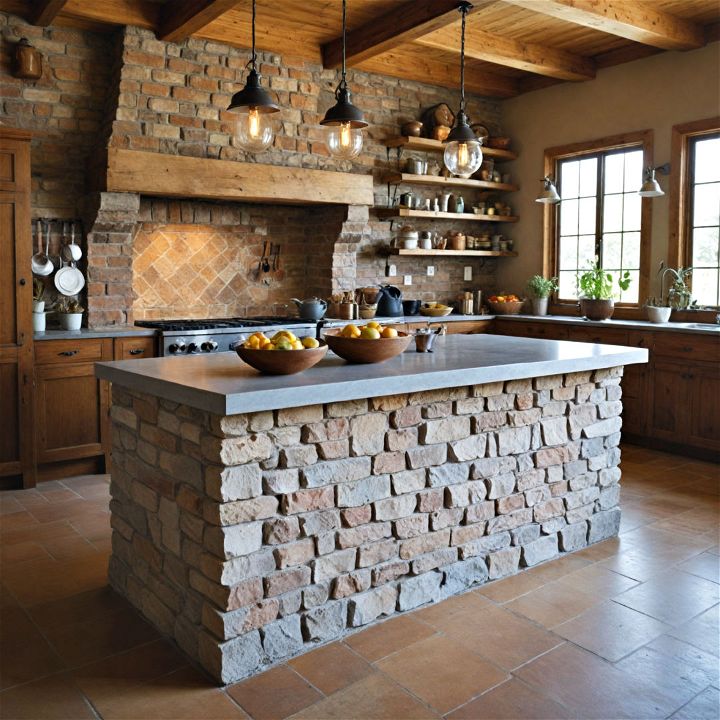 brick or stone base for kitchen island
