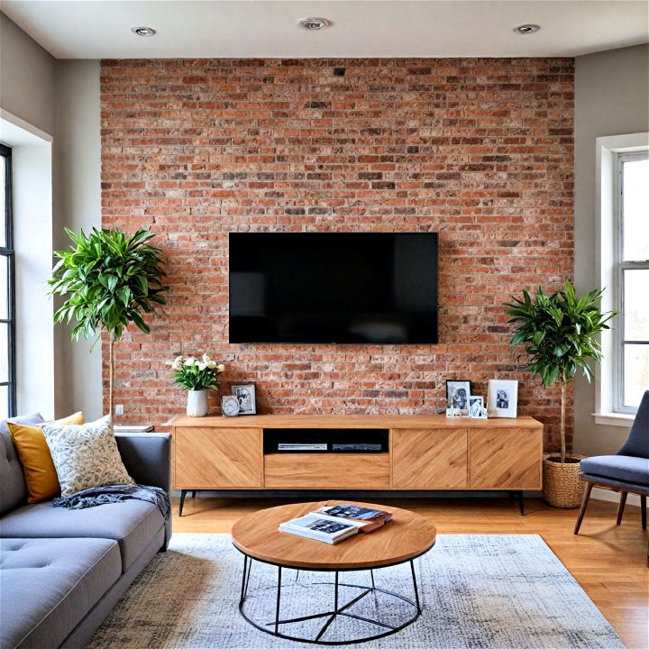 brick veneer tv accent wall
