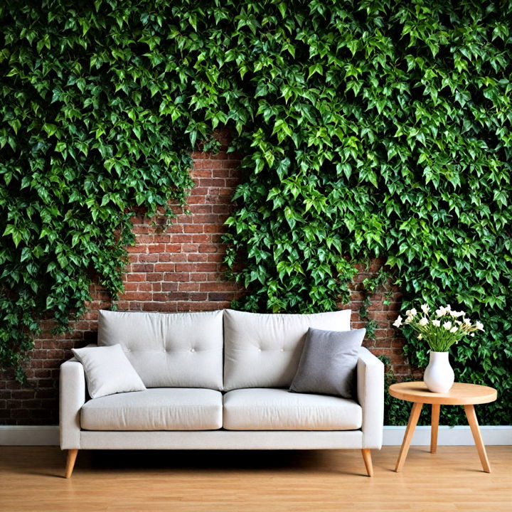 brick wallpaper with ivy for living room