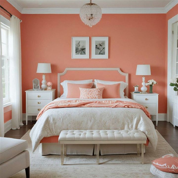 bright coral bedroom wall