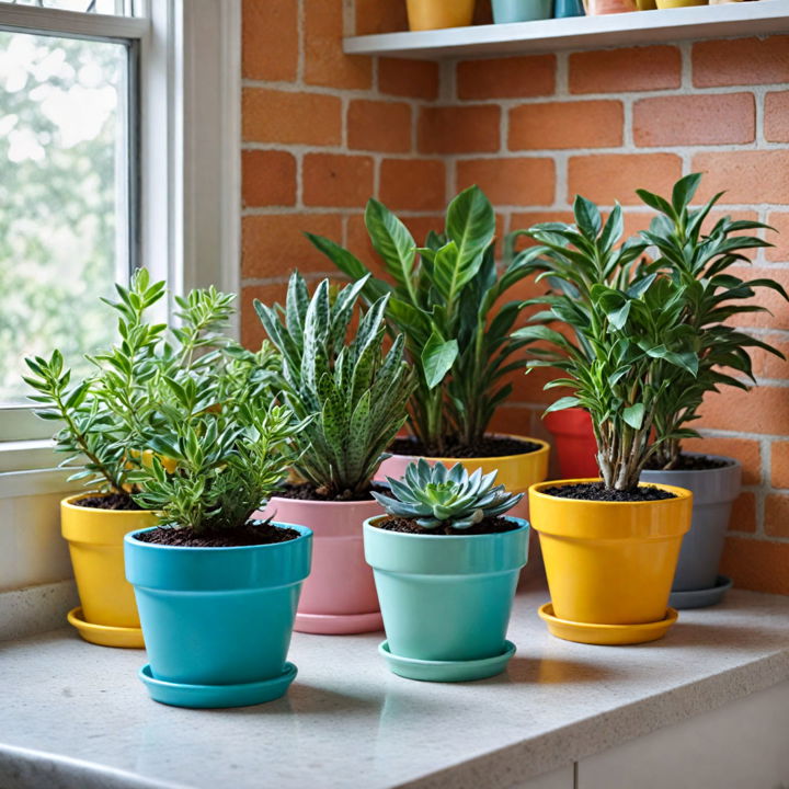 bright plant pots for colorful kitchen