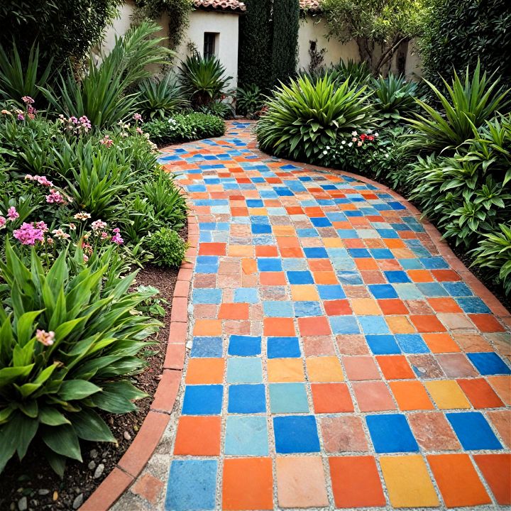 brightly colored tiles pathway