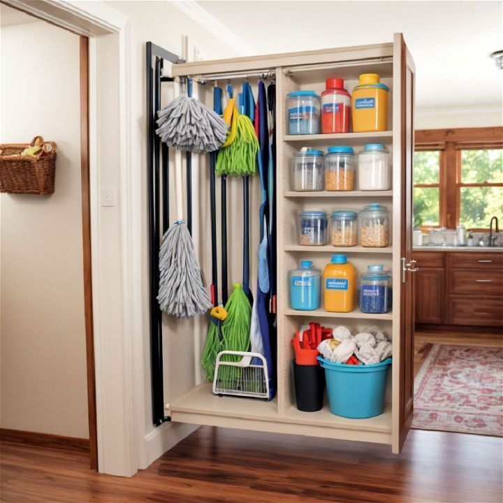 broom and mop storage for hall closet