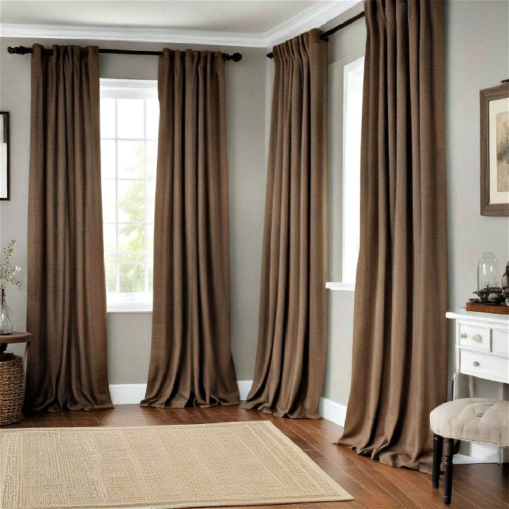 brown curtains with gray walls