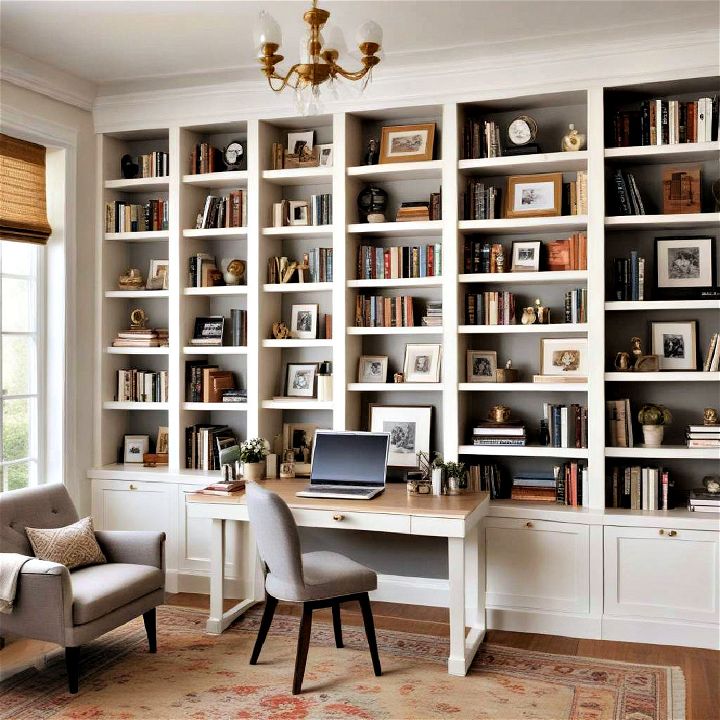 built in bookshelves in a home office