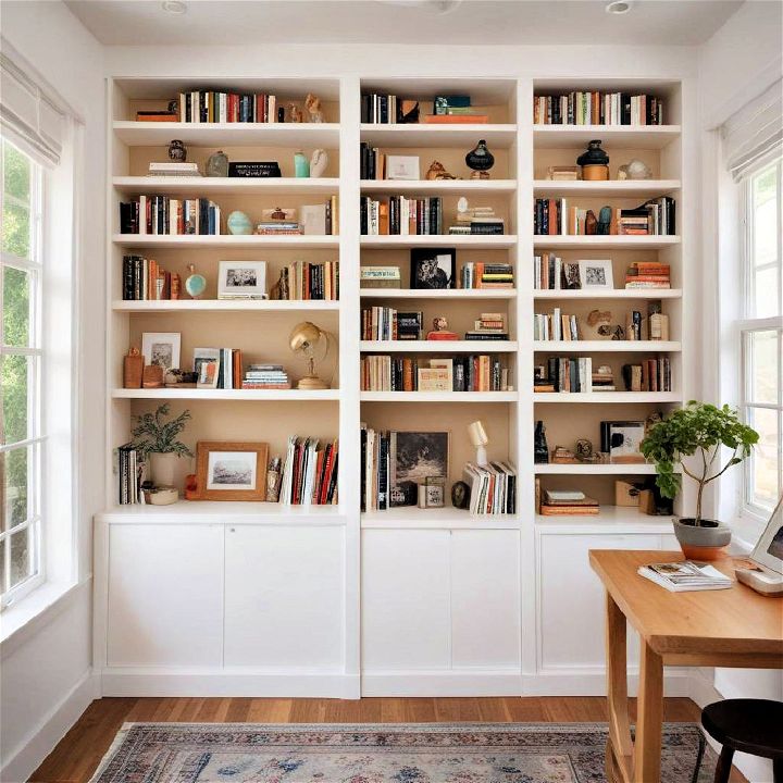 built in bookshelves in an art studio