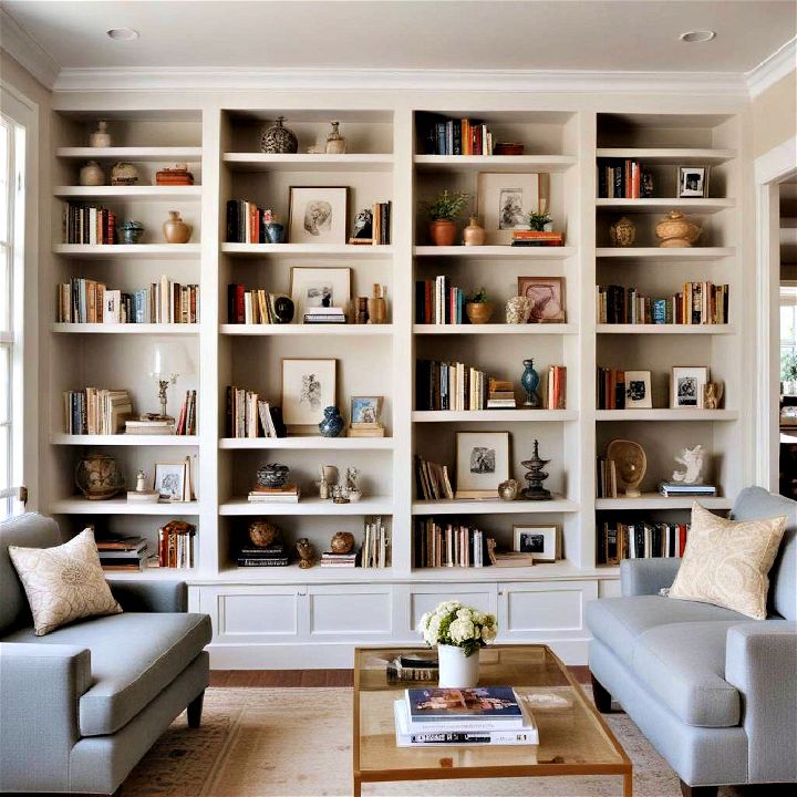 built in bookshelves in the living room