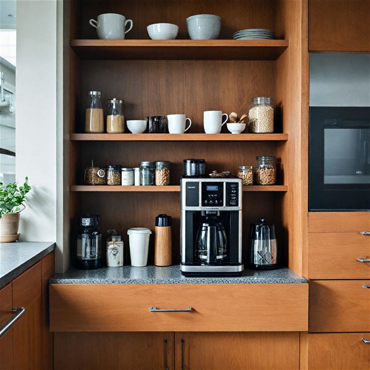 built in coffee station for minimalist kitchen