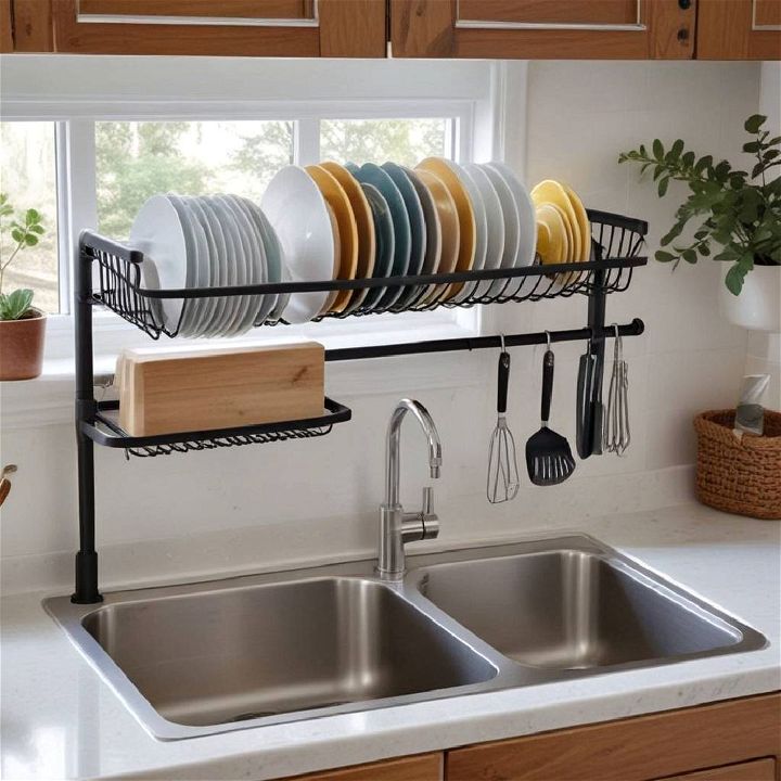 built in dish drying rack for small kitchen