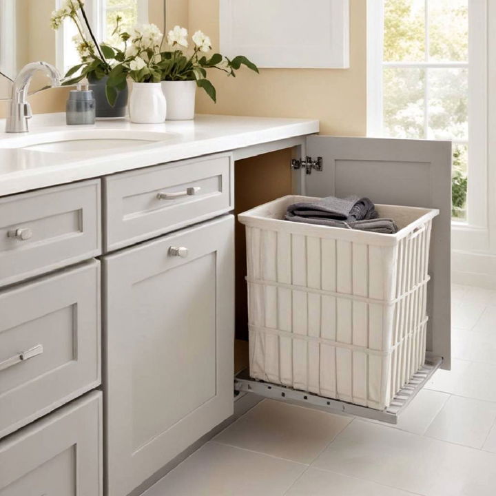 built in hamper for bathroom storage