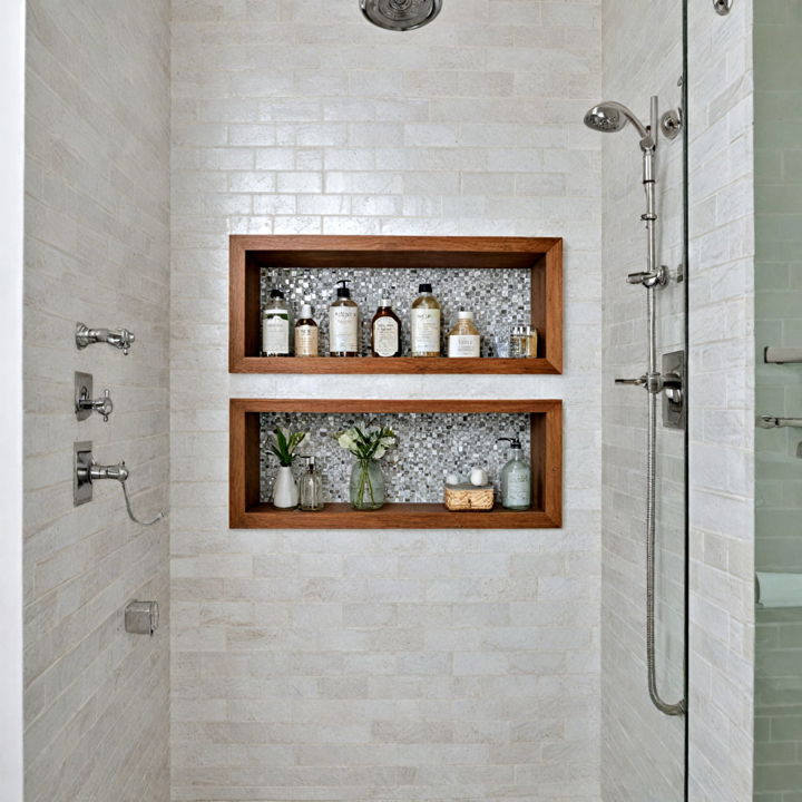 built in niche for bathroom storage