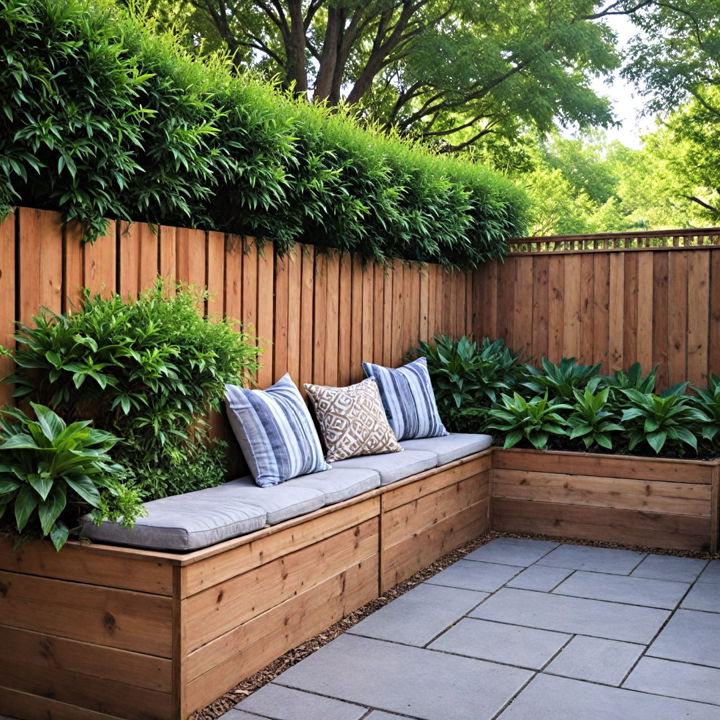 built in planters bench for fence line landscaping