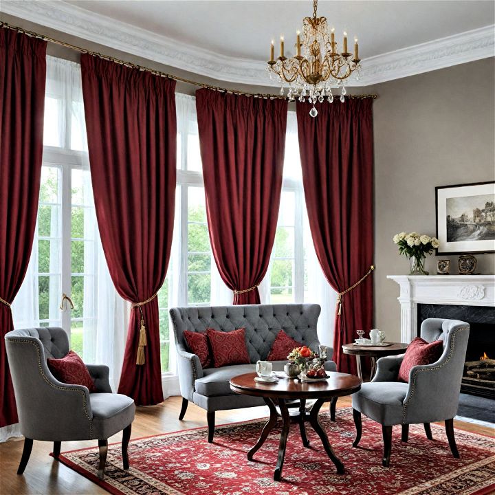 burgundy curtains with gray walls